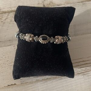 Silver Bali Style Beaded Onyx & Glass Toggle Bracelet.